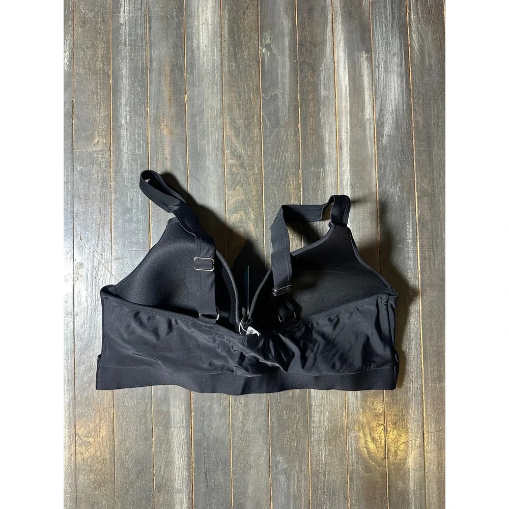 Yonique Black Crossover Bikini Top Adjustable Straps V-Neck Padded‎ Swim Top
